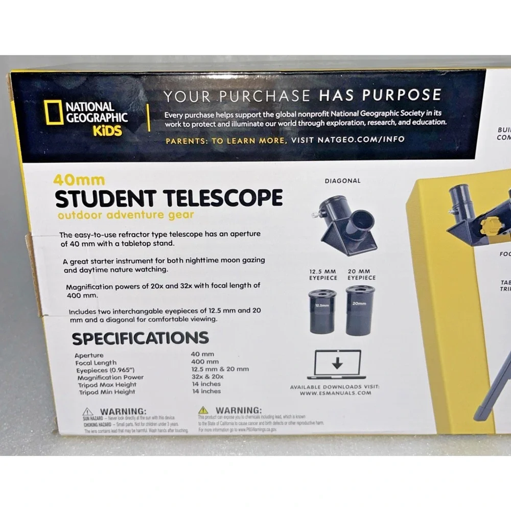 National Geographic Kids 40 mm‎ Student Telescope Tabletop Set 20X & 32X NEW